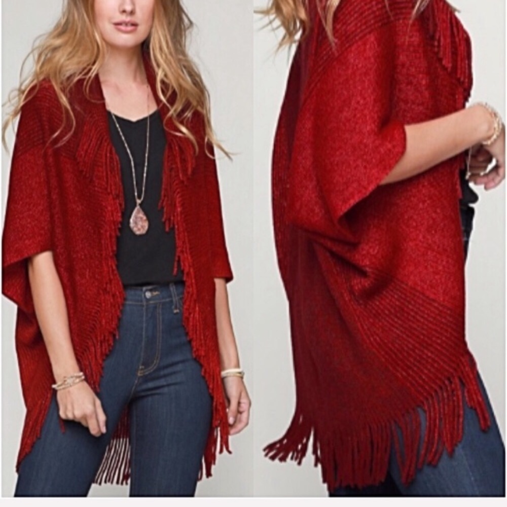 📍FLASHSALE ONE SIZE Red Shimmer Boho Cardi - Picture 2 of 5